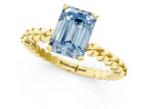 Yellow gold Fancy Blue Emerald  Solitaire Beaded Band Prong Setting Ring 1