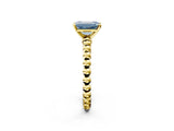 Yellow gold Fancy Blue Emerald  Solitaire Beaded Band Prong Setting Ring 2