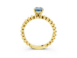 Yellow gold Fancy Blue Emerald  Solitaire Beaded Band Prong Setting Ring 3
