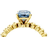 Yellow gold Fancy Blue Emerald  Solitaire Beaded Band Prong Setting Ring 4