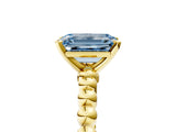Yellow gold Fancy Blue Emerald  Solitaire Beaded Band Prong Setting Ring 5