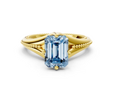 Yellow gold Fancy Blue Emerald  Solitaire Beaded Band Six-Prong Setting