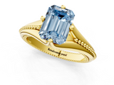 Yellow gold Fancy Blue Emerald  Solitaire Beaded Band Six-Prong Setting_1