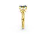 Yellow gold Fancy Blue Emerald  Solitaire Beaded Band Six-Prong Setting_2