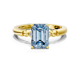 Yellow gold Fancy Blue Emerald  Solitaire Beaded Band with Four-Prong Setting_62