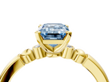 Yellow gold Fancy Blue Emerald  Solitaire Beaded Band with Four-Prong Setting_66