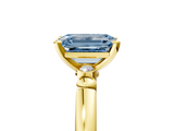 Yellow gold Fancy Blue Emerald  Solitaire Beaded Band with Four-Prong Setting_67