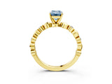 Yellow gold Fancy Blue Emerald  Solitaire Bezel-Set Diamond Ring with Beaded Band and Four-Prong Setting_35