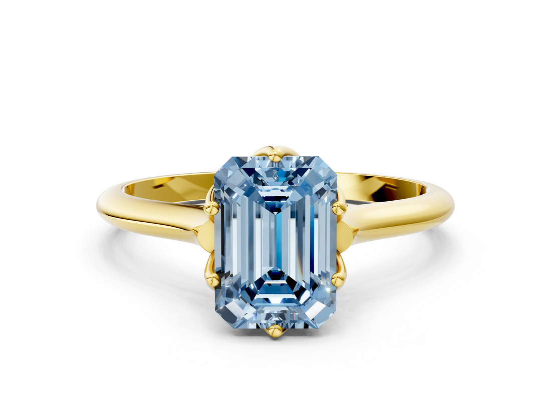 Yellow gold Fancy Blue Emerald  Solitaire Cathedral Diamond Ring with Six-Prong Setting_17