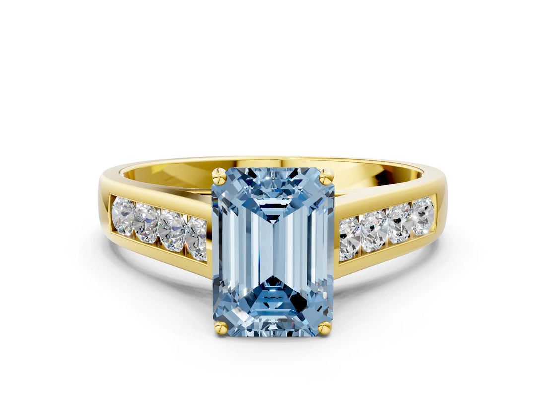 Yellow gold Fancy Blue Emerald  Solitaire Channel-Set Diamond Engagement Ring with Four-Prong Setting_32
