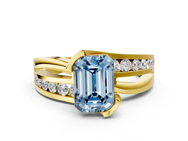 Yellow gold Fancy Blue Emerald  Solitaire Channel-Set Split Shank Ring with Tension Prong Setting