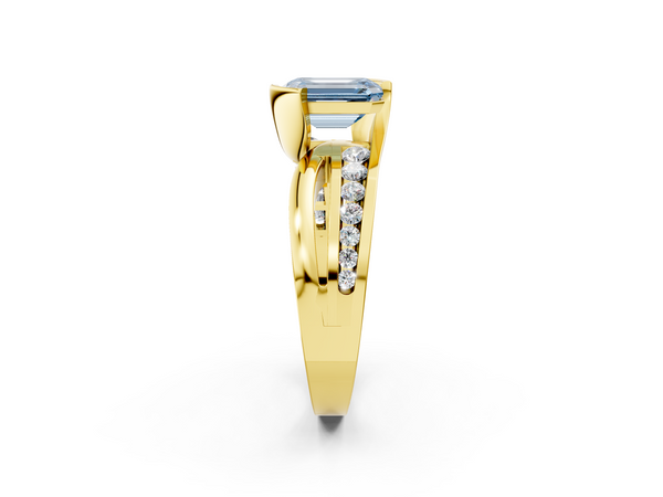 Yellow gold Fancy Blue Emerald  Solitaire Channel-Set Split Shank Ring with Tension Prong Setting