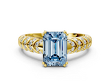 Yellow gold Fancy Blue Emerald  Solitaire Chevron Pave Diamond Engagement Ring with Six-Prong Setting_3