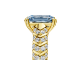 Yellow gold Fancy Blue Emerald  Solitaire Chevron Pave Diamond Engagement Ring with Six-Prong Setting_8