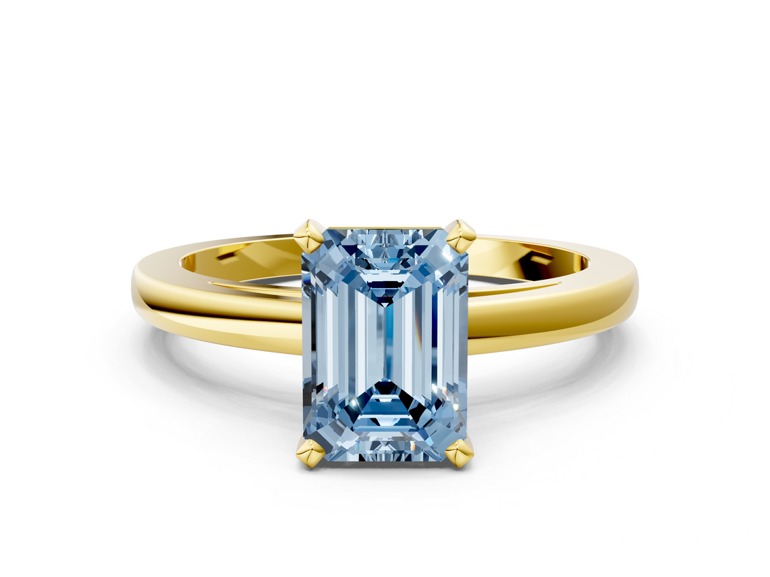 Yellow gold Fancy Blue Emerald  Solitaire Diamond Engagement Ring with Four-Prong Setting on a Classic Band_4