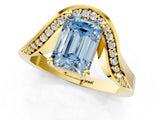 Yellow gold Fancy Blue Emerald  Solitaire Diamond Engagement Ring with Pave Band and Four-Prong Setting 1