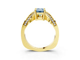 Yellow gold Fancy Blue Emerald  Solitaire Diamond Engagement Ring with Pave Band and Four-Prong Setting 3