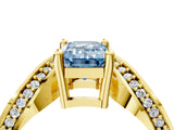 Yellow gold Fancy Blue Emerald  Solitaire Diamond Engagement Ring with Pave Band and Four-Prong Setting 4