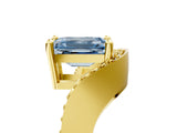 Yellow gold Fancy Blue Emerald  Solitaire Diamond Engagement Ring with Pave Band and Four-Prong Setting 5