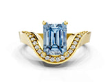 Yellow gold Fancy Blue Emerald  Solitaire Diamond Engagement Ring with Pave Band and Four-Prong Setting