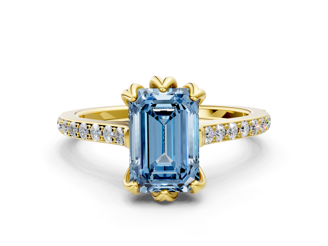 Yellow gold Fancy Blue Emerald  Solitaire Diamond Engagement Ring with Pave Band and Six-Prong Setting_20