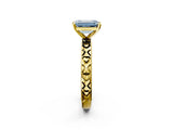 Yellow gold Fancy Blue Emerald  Solitaire Diamond Engagement Ring with XO Engraved Band and Four-Prong Setting 3