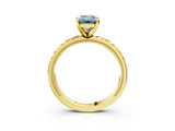 Yellow gold Fancy Blue Emerald  Solitaire Diamond Engagement Ring with XO Engraved Band and Four-Prong Setting 4