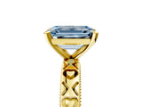 Yellow gold Fancy Blue Emerald  Solitaire Diamond Engagement Ring with XO Engraved Band and Four-Prong Setting