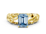 Yellow gold Fancy Blue Emerald  Solitaire Diamond Leaf Vine Band with Prong Setting_42