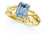 Yellow gold Fancy Blue Emerald  Solitaire Diamond Leaf Vine Band with Prong Setting_43