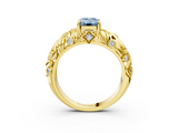 Yellow gold Fancy Blue Emerald  Solitaire Diamond Leaf Vine Band with Prong Setting_45