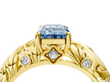 Yellow gold Fancy Blue Emerald  Solitaire Diamond Leaf Vine Band with Prong Setting_46
