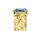Yellow gold Fancy Blue Emerald  Solitaire Diamond Leaf Vine Band with Prong Setting_47