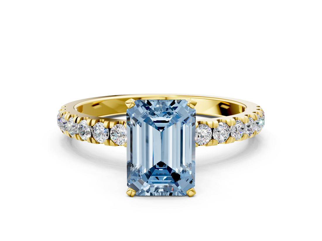 Yellow gold Fancy Blue Emerald  Solitaire Diamond Pavé Band with Four-Prong Setting_29