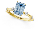 Yellow gold Fancy Blue Emerald  Solitaire Diamond Ring with Bezel Set Side Stones and Prong Setting_4
