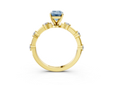 Yellow gold Fancy Blue Emerald  Solitaire Diamond Ring with Bezel Set Side Stones and Prong Setting_6