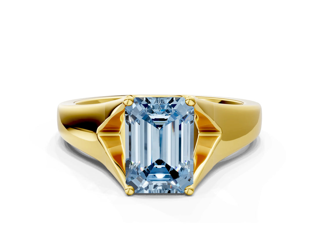 Yellow gold Fancy Blue Emerald  Solitaire Diamond Ring with Cathedral Band and Four-Prong Setting_66