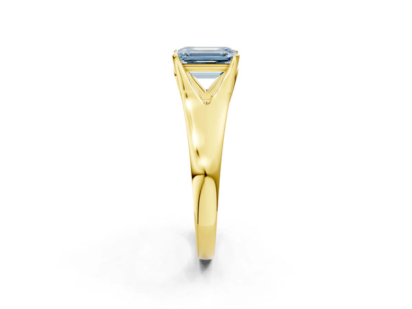 Yellow gold Fancy Blue Emerald  Solitaire Diamond Ring with Cathedral Band and Four-Prong Setting
