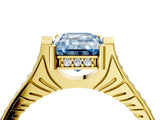 Yellow gold Fancy Blue Emerald  Solitaire Diamond Ring with Channel Set Band and Bezel Prong Setting_60