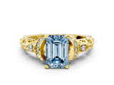 Yellow gold Fancy Blue Emerald  Solitaire Diamond Ring with Filigree Band and Four-Prong Setting_48