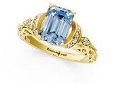 Yellow gold Fancy Blue Emerald  Solitaire Diamond Ring with Filigree Band and Four-Prong Setting_49