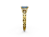 Yellow gold Fancy Blue Emerald  Solitaire Diamond Ring with Filigree Band and Four-Prong Setting_50