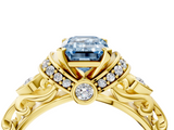 Yellow gold Fancy Blue Emerald  Solitaire Diamond Ring with Filigree Band and Four-Prong Setting_52