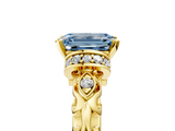 Yellow gold Fancy Blue Emerald  Solitaire Diamond Ring with Filigree Band and Four-Prong Setting_53