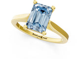 Yellow gold Fancy Blue Emerald  Solitaire Diamond Ring with Four-Prong Setting and Tapered Band 1