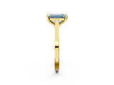 Yellow gold Fancy Blue Emerald  Solitaire Diamond Ring with Four-Prong Setting and Tapered Band 2