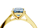 Yellow gold Fancy Blue Emerald  Solitaire Diamond Ring with Four-Prong Setting and Tapered Band 4