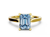Yellow gold Fancy Blue Emerald  Solitaire Diamond Ring with Four-Prong Setting and Tapered Band