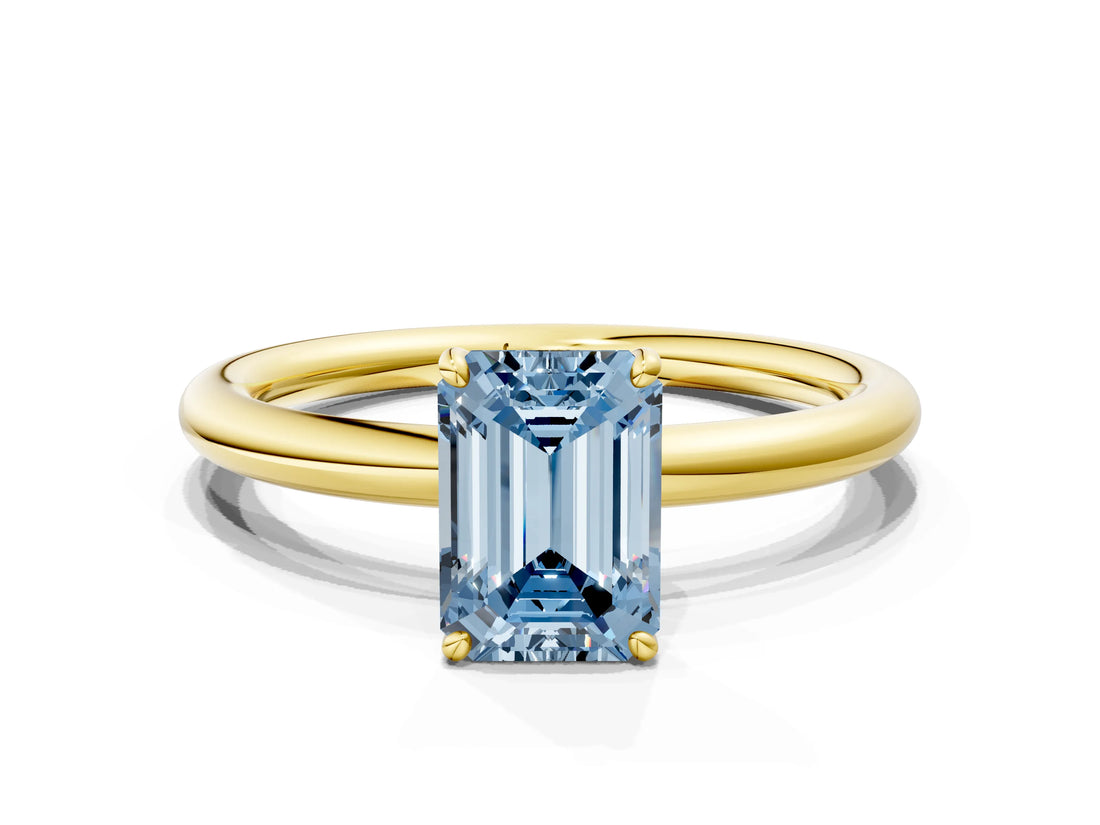 Yellow gold Fancy Blue Emerald  Solitaire Diamond Ring with Four-Prong Setting on a Plain Band_20