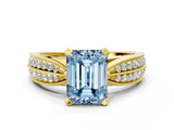 Yellow gold Fancy Blue Emerald  Solitaire Diamond Ring with Milgrain Pavé Band and Four-Prong Setting_37